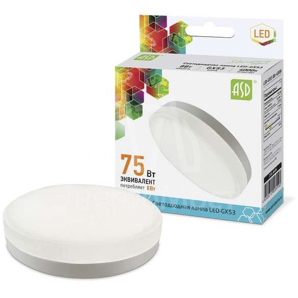 Лампа светодиодная LED-GX53-standard 8Вт таблетка 4000К GX53 720лм 160-260В бел. ASD 4690612005102
