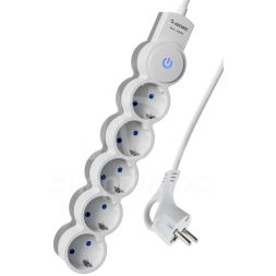 Удлинитель 5х3м ПВС 3х0.75 с защ. шторк. с заземл. IP20 с выкл. 220В 10А 2200Вт бел. КОСМОС YKsm3m-5g-Z-V10A-W