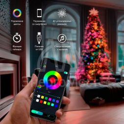 Гирлянда смарт &amp;quot;Нить&amp;quot; из росы с крупными светодиодами 10м 100LED RGB IP20 прозр. провод USB Neon-Night 245-019