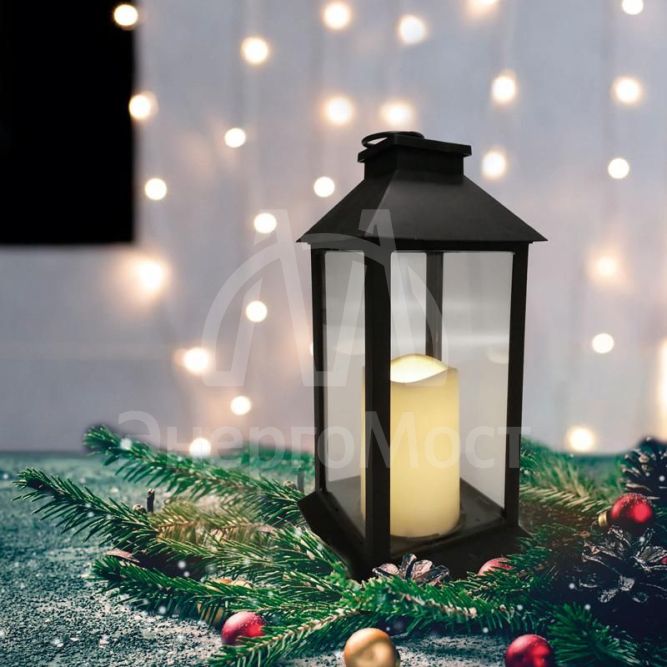 Фонарь декоративный со свечой 14х14х29см тепл. бел. корпус черн. Neon-Night 513-045