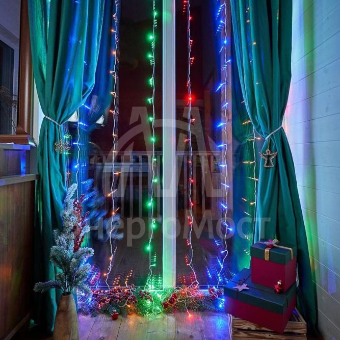 Гирлянда &amp;quot;Светодиодный Дождь&amp;quot; 2х3 м свечение с динамикой LED мультиколор 230В провод прозр. Neon-Night 235-069
