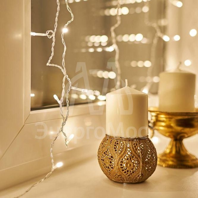 Гирлянда &amp;quot;Светодиодный дождь&amp;quot; с контроллером 1.5х1.5м 144LED тепло-бел. прозр. провод 12Вт 220В IP20 NEON-NIGHT 235-036