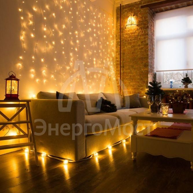 Гирлянда &amp;quot;Светодиодный дождь&amp;quot; с контроллером 1.5х1.5м 144LED тепло-бел. прозр. провод 12Вт 220В IP20 NEON-NIGHT 235-036