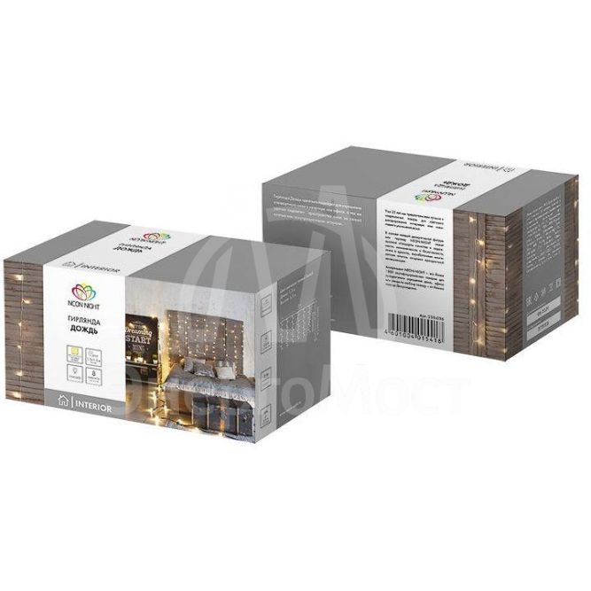 Гирлянда &amp;quot;Светодиодный дождь&amp;quot; с контроллером 1.5х1.5м 144LED тепло-бел. прозр. провод 12Вт 220В IP20 NEON-NIGHT 235-036