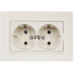 Розетка 2-м СП BRITE РСш12-3-БрКр 16А в сборе с заземл. защ. шторки беж. IEK BR-R24-16-K10-F
