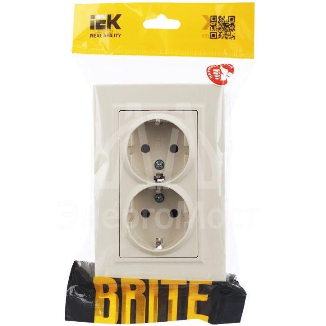 Розетка 2-м СП BRITE РСш12-3-БрКр 16А в сборе с заземл. защ. шторки беж. IEK BR-R24-16-K10-F