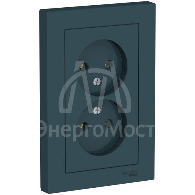 Розетка 2-м СП AtlasDesign 16А IP20 без заземл. в сборе изумруд SchE ATN000820