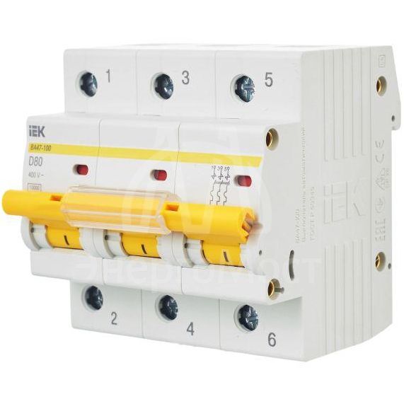 Выключатель автоматический модульный 3п D 80А 10кА ВА47-100 IEK MVA40-3-080-D