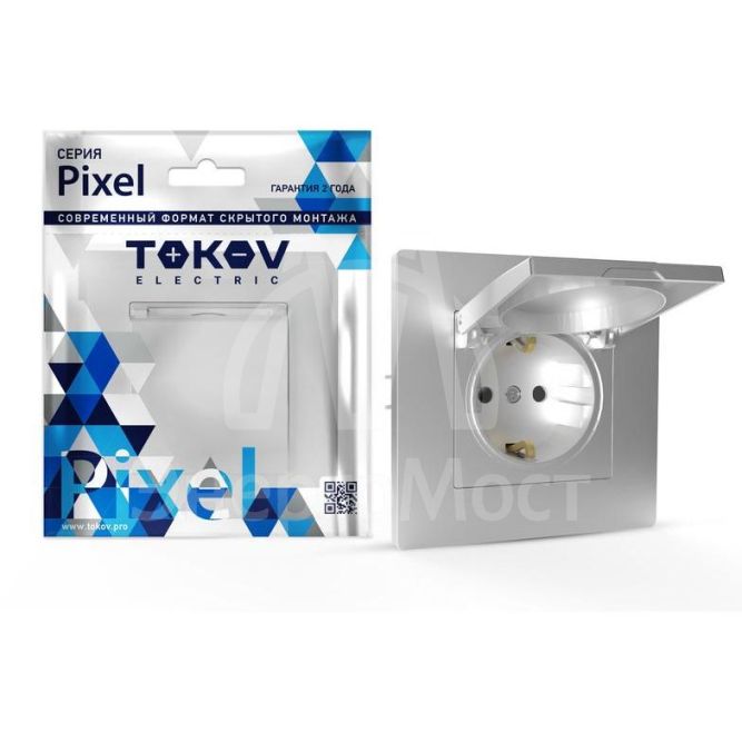 Розетка 1-м СП Pixel 16А IP20 с заземл. защ. шторки с крышкой механизм алюм. TOKOV ELECTRIC TKE-PX-R1ZSW1-C03