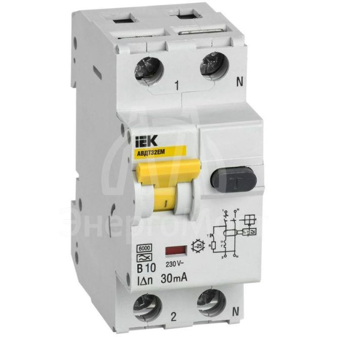 Выключатель автоматический дифференциального тока В 10А 30мА АВДТ32EM IEK MVD14-1-010-B-030