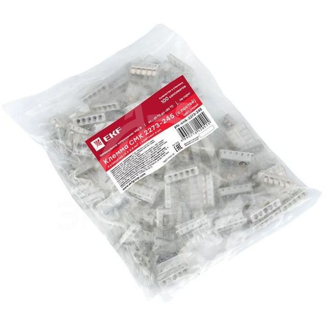 Клемма СМК 2273-245 (с пастой) 5 отверстий 0.5-2.5кв.мм (уп.100шт) PROxima EKF plc-smk-2273-245