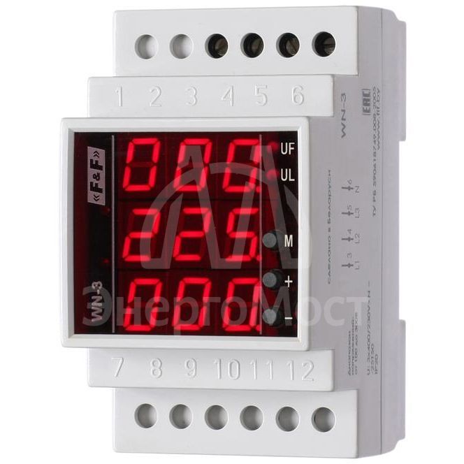 Указатель напряжения WN-3 (трехфазный; 20-450В отображает фазные или линейные напряжения; цифровая индикация; память миним. и макс. значения напряжения 3 мод. монтаж на DIN-рейке) F&amp;amp;F EA04.007.007