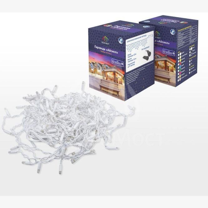 Гирлянда &amp;quot;Айсикл&amp;quot; (бахрома) 4.8х0.6м 176LED бел. 11Вт 230В IP65 провод бел. Neon-Night 255-137