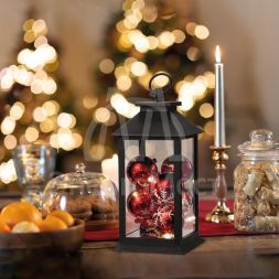 Фонарь декоративный с шариками черн. корпус 14х14х27см тепл. бел. Neon-Night 513-063