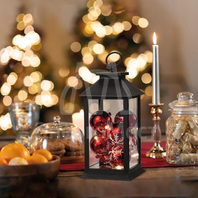 Фонарь декоративный с шариками черн. корпус 14х14х27см тепл. бел. Neon-Night 513-063