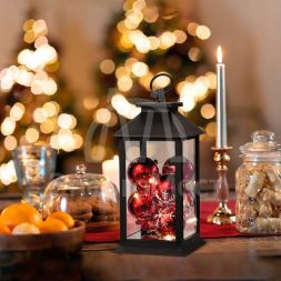 Фонарь декоративный с шариками черн. корпус 14х14х27см тепл. бел. Neon-Night 513-063