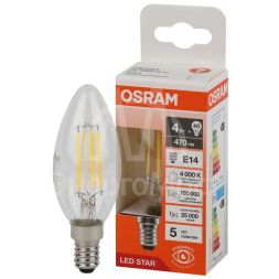 Лампа светодиодная филаментная LS CLB40 4W/840 230VFILCL 4Вт 4000К нейтр. бел. E14 470лм B угол пучка 300град. 220-240В (замена 40Вт) прозр. стекло OSRAM 4058075684157