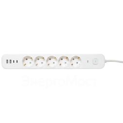 Удлинитель 5х5м IP20 2USB 2.4А+2type-C LUX 1.5кв.мм EKF UBA-LUX-505-TC