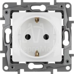 Механизм розетки 1-м СП Etika 2К+З 16А защ. шторки с заземл. винт. зажимы бел. Leg 672222