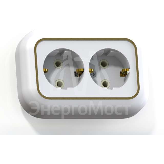 Розетка 2-м СП Валентина РС16-830 с заземл. бел./зол. Кунцево 5448