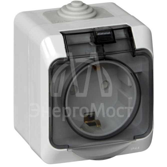 Розетка 1-м ОП Этюд 16А IP44 250В с защ. крышкой защ. шторки с заземл. сер. SchE PA16-044C