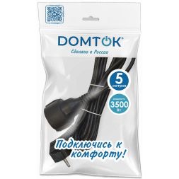 Удлинитель-шнур 1х5м с заземл. 16А IP20 ПВС 3х1 черн. DOMTOK 2359