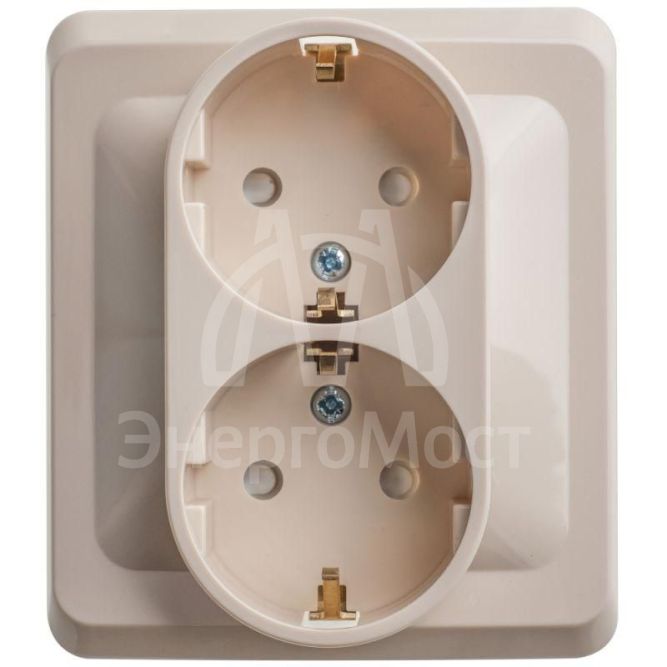 Розетка 2-м СП Этюд 16А защ. шторки с заземл. крем. SchE PC16-008K