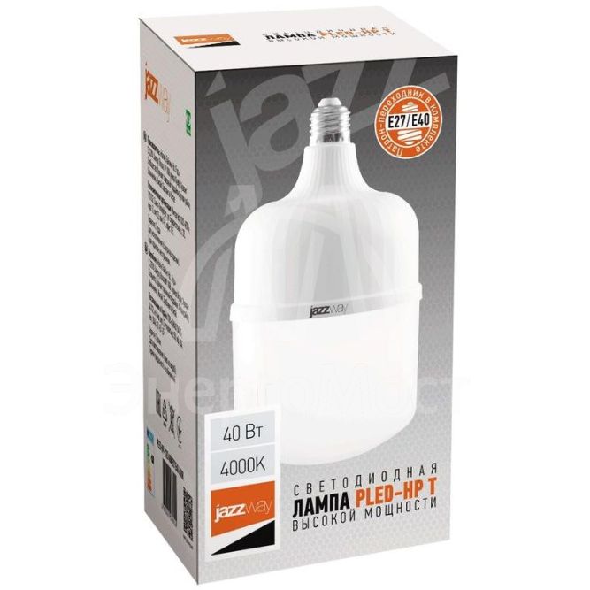 Лампа светодиодная PLED-HP-T120 40Вт 4000К 3400лм E27 с переходником на E40 бел. JazzWay 1038937