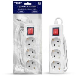 Удлинитель 3х3м с заземл. с выкл. 10А 3х0.75 TOKOV ELECTRIC TKE-C01-BU3-3-075-ZV