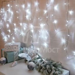 Гирлянда светодиодная &amp;quot;Бахрома&amp;quot; 3х0.8м 200LED бел. провод прозр. Neon-Night 255-065