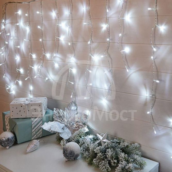 Гирлянда светодиодная &amp;quot;Бахрома&amp;quot; 3х0.8м 200LED бел. провод прозр. Neon-Night 255-065