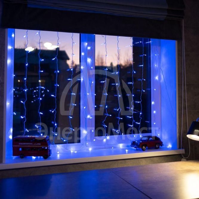 Гирлянда &amp;quot;Светодиодный дождь&amp;quot; с контроллером 1.5х1.5м 144LED син. прозр. провод 12Вт 230В IP20 NEON-NIGHT 235-033