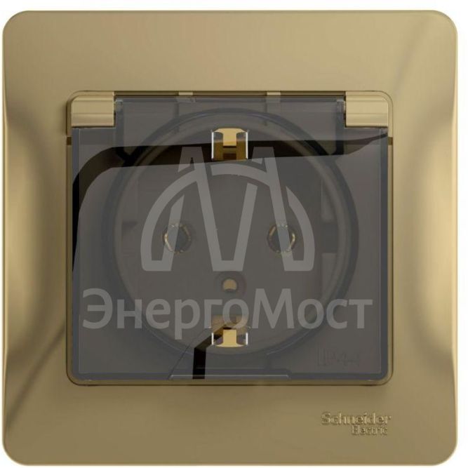 Розетка 1-м СП Glossa 16А IP20 с заземл. защ. шторки с крышкой в сборе титан SchE GSL000446
