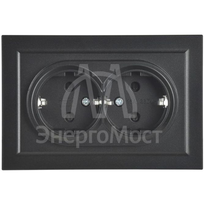 Розетка 2-м СП BRITE РСш12-3-БрЧ 16А в сборе с заземл. защ. шторки черн. IEK BR-R24-16-K02-F