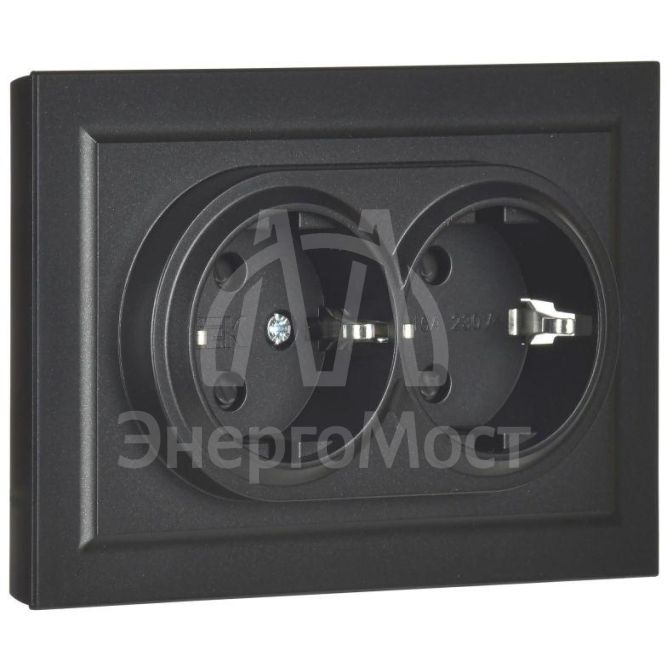 Розетка 2-м СП BRITE РСш12-3-БрЧ 16А в сборе с заземл. защ. шторки черн. IEK BR-R24-16-K02-F