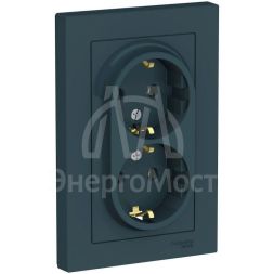 Розетка 2-м СП AtlasDesign 16А IP20 с заземл. в сборе изумруд SchE ATN000824