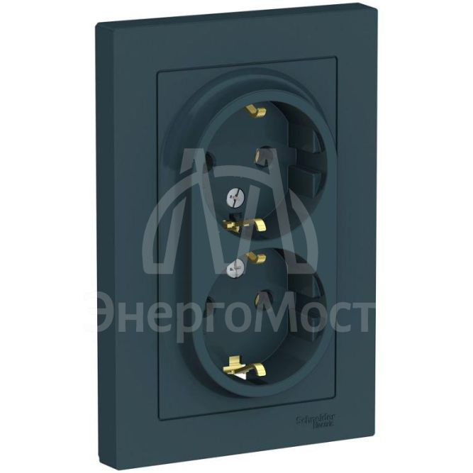 Розетка 2-м СП AtlasDesign 16А IP20 с заземл. в сборе изумруд SchE ATN000824
