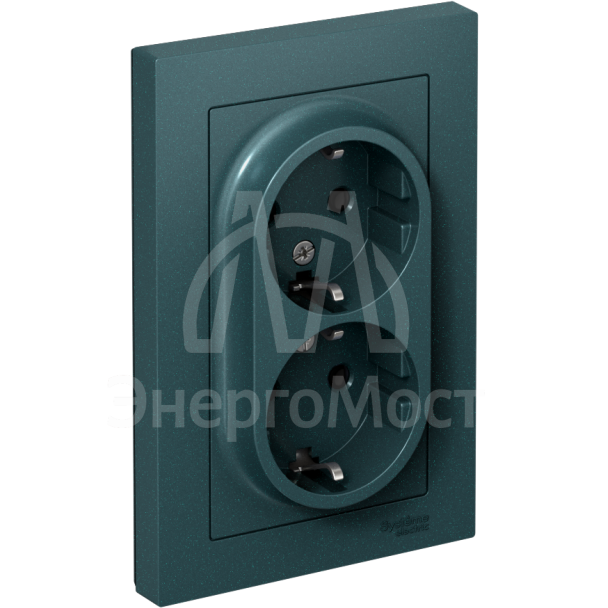 Розетка 2-м СП AtlasDesign 16А IP20 с заземл. в сборе изумруд SchE ATN000824
