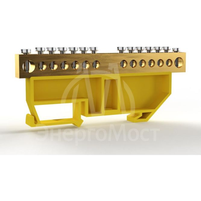 Шина PE &amp;quot;земля&amp;quot; на DIN-изоляторе 8х12мм 14 отвер. латунь TOKOV ELECTRIC TKE-BCB-812-14-DIN/PE