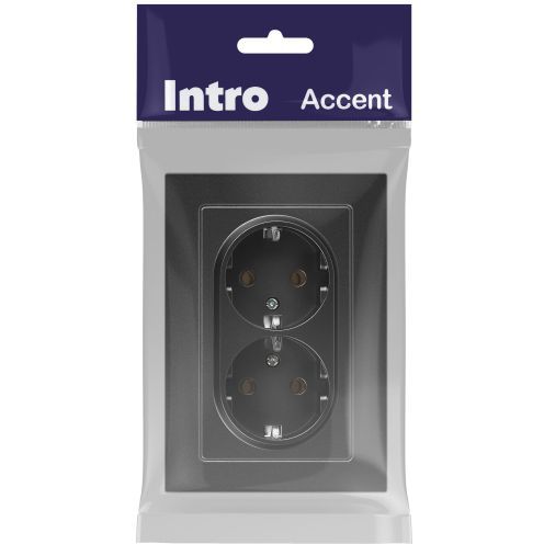 Розетка 2-м СП Accent 6-205-07 16А IP20 250В 2P+E Schuko AL/CU графит Intro Б0063496