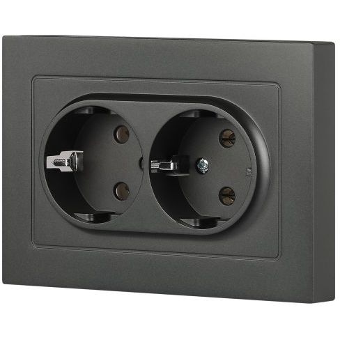 Розетка 2-м СП Accent 6-205-07 16А IP20 250В 2P+E Schuko AL/CU графит Intro Б0063496