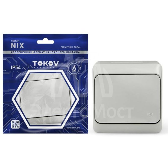 Выключатель 1-кл. ОП Nix 10А IP54 250В сер. TOKOV ELECTRIC TKE-NX-V1-C06-IP54