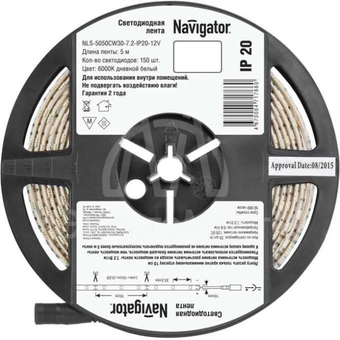 Лента светодиодная 71 766 NLS-5050CW30-7.2-IP20-12V R5 7.2Вт/м (уп.5м) Navigator 71766