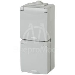 Розетка ОП 2х2P+E 11-2608-03 16А-250В верт. с защ. шторками IP65 сер. ЭРА Б0036003