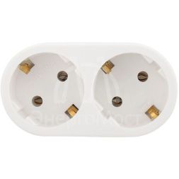 Двойник электрический 16 А с заземл. бел. Rexant 11-1075