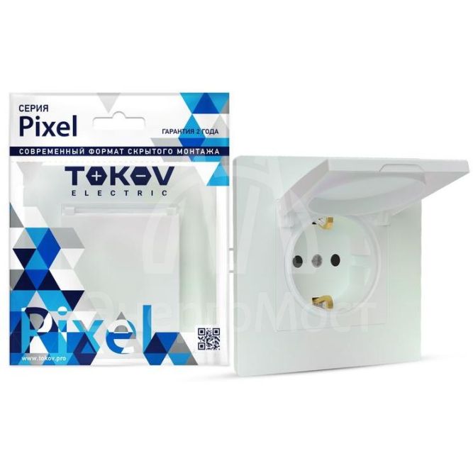 Розетка 1-м СП Pixel 16А IP20 с заземл. защ. шторки с крышкой механизм перламутр. TOKOV ELECTRIC TKE-PX-R1ZSW1-C04