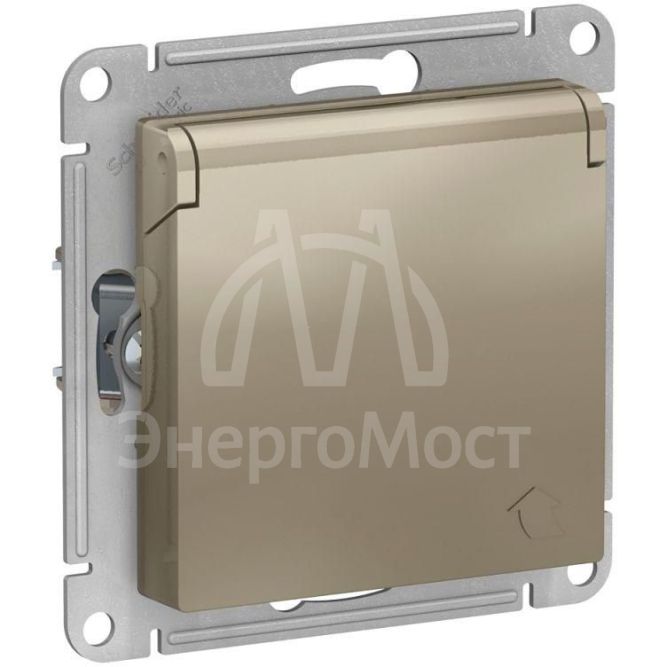 Механизм розетки 1-м СП AtlasDesign 16А IP20 с заземл. защ. шторки с крышкой шампань SchE ATN000546