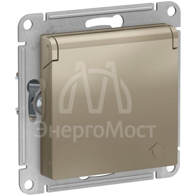 Механизм розетки 1-м СП AtlasDesign 16А IP20 с заземл. защ. шторки с крышкой шампань SchE ATN000546
