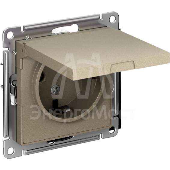 Механизм розетки 1-м СП AtlasDesign 16А IP20 с заземл. защ. шторки с крышкой шампань SchE ATN000546