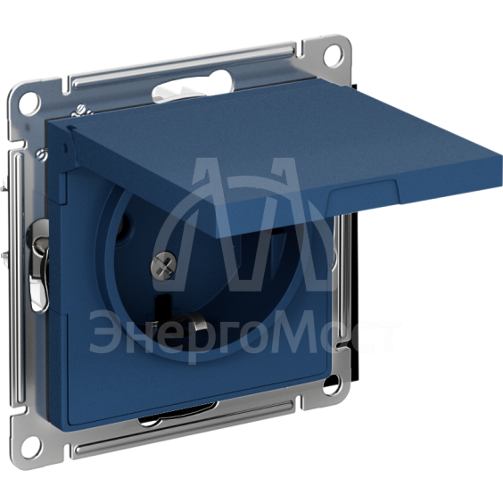 Розетка AtlasDesign 16А IP20 с заземл. со шторк. с крышкой механизм аквамарин SE ATN001146